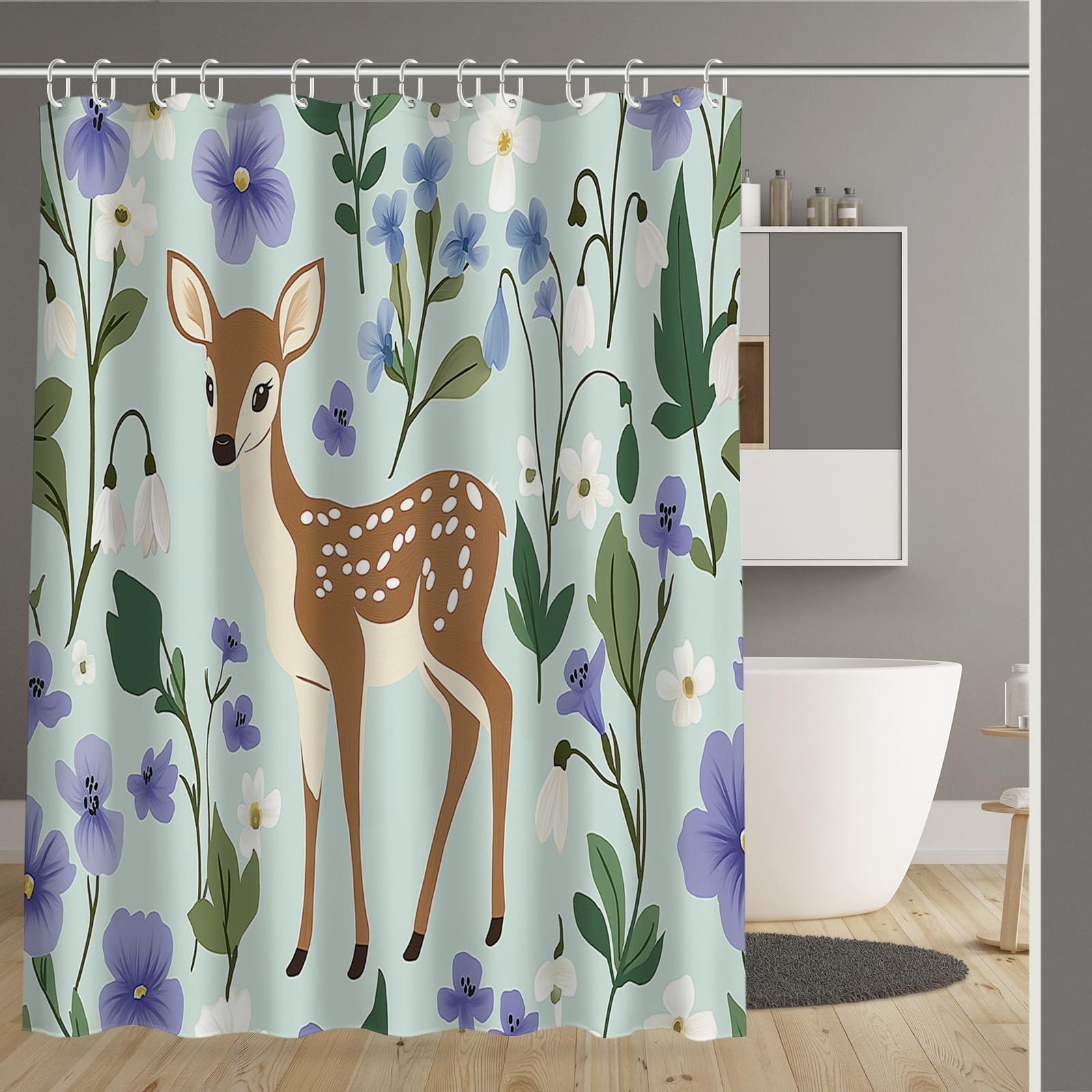 Rideau de douche dessin animé cerf mignon imperméable lavable 180x180 pour salle de bain