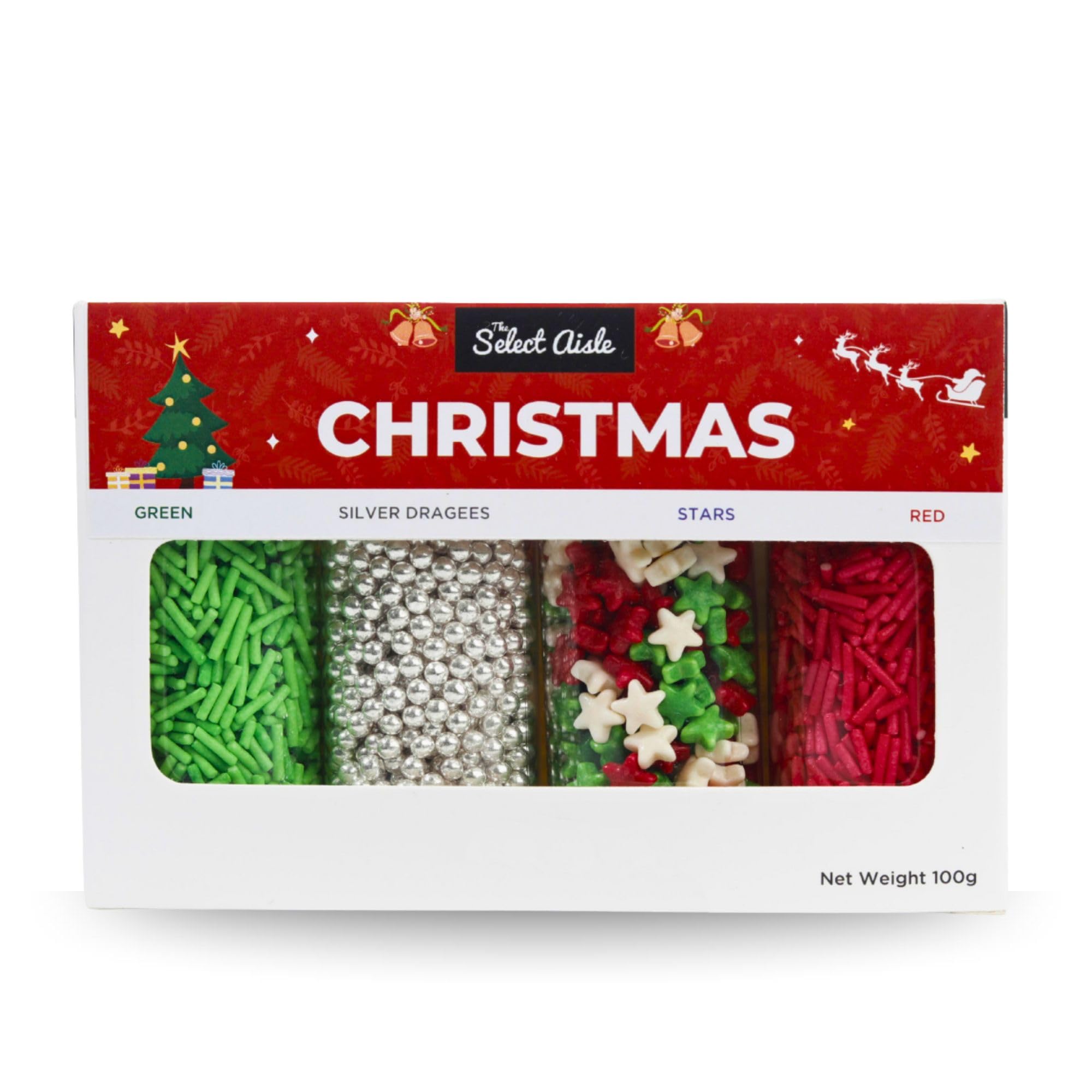 The Select Aisle Christmas Combo Sprinkles 100g | Festive Cake Decorating Mix with Colorful Star Sprinkles, Vermicelli, Silver Balls & Baking Decor Toppings