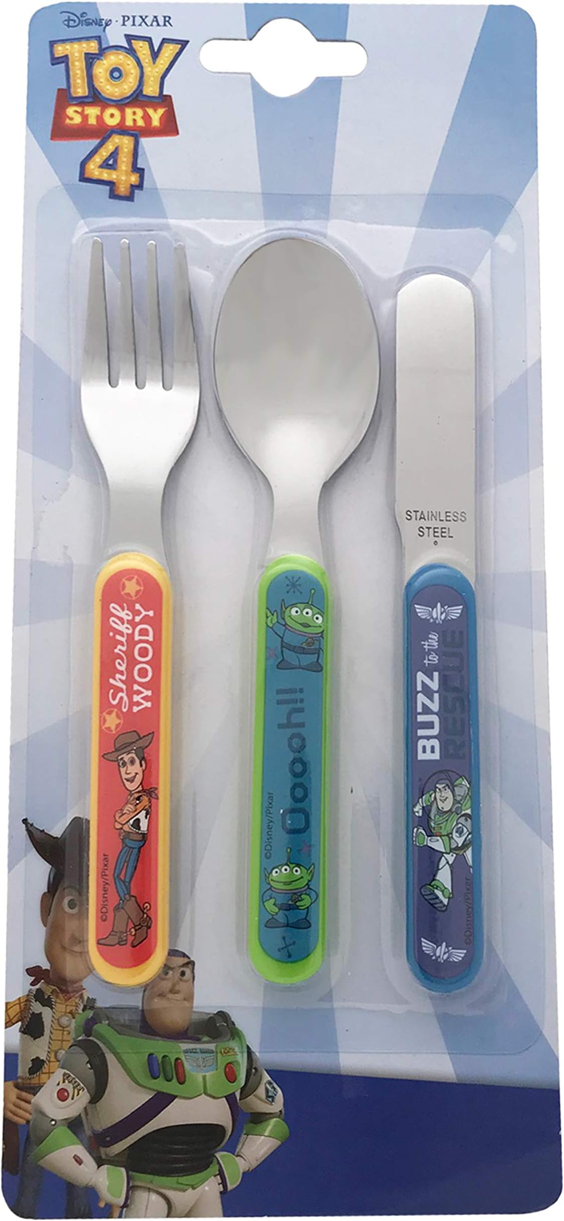 Toy Story 3 Piece Cutlery Set – Metal, Reusable Children's Knife, Fork & Spoon, Kids-Size, Made from Food-Safe Stainless Steel & ABS Plastic – Buzz & Woody Cutlery Set – for 12 Months & Up
