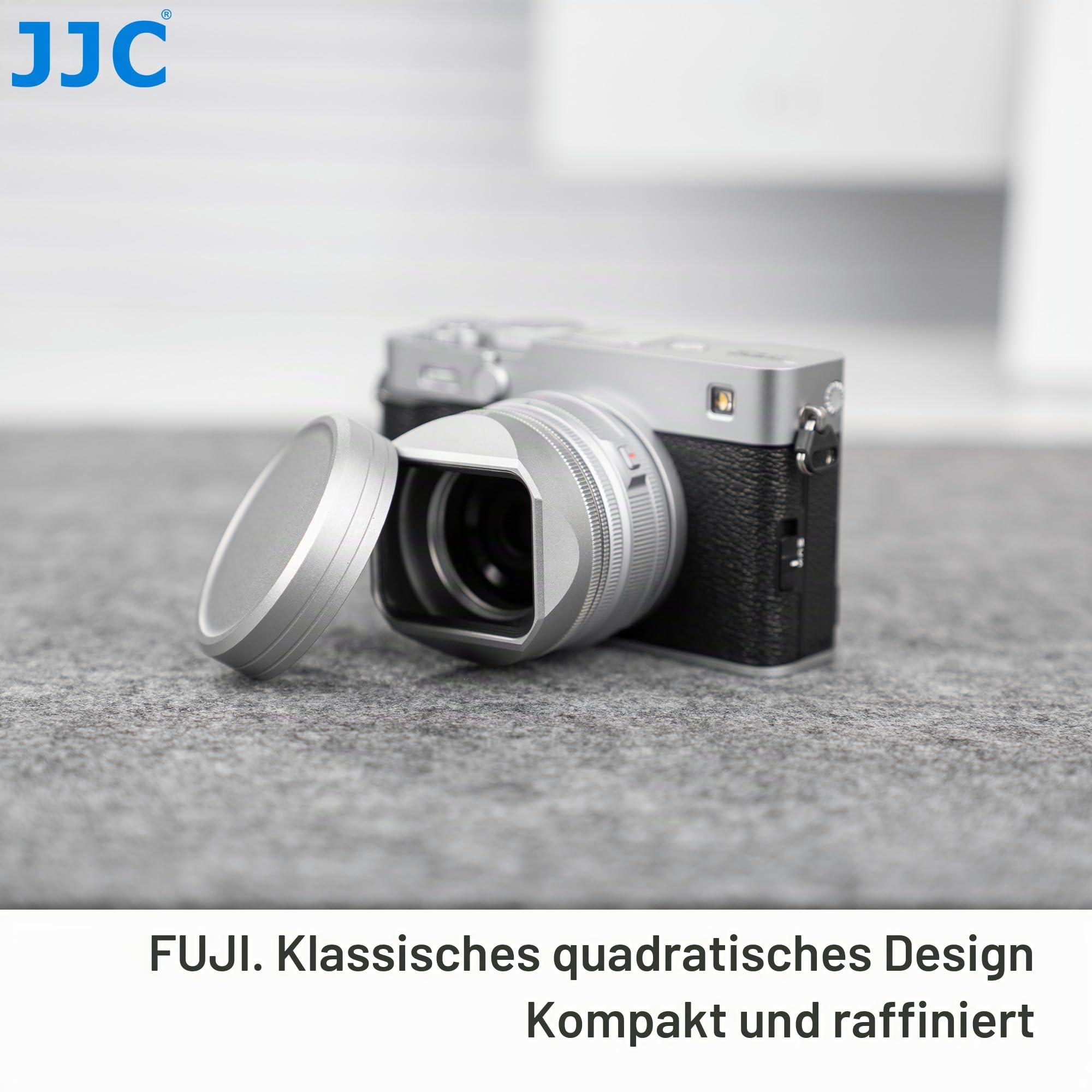 JJC Metall-Bajonett-Gegenlichtblende und -Kappe mit Adapterring, kompatibel mit Fujifilm X-E5 + XF 23 mm F2.8 R WR, XF 27 mm F2.8 R WR, XF27 mm F/2.8, passend für Ф39 mm Filter, ersetzt LH-XF27
