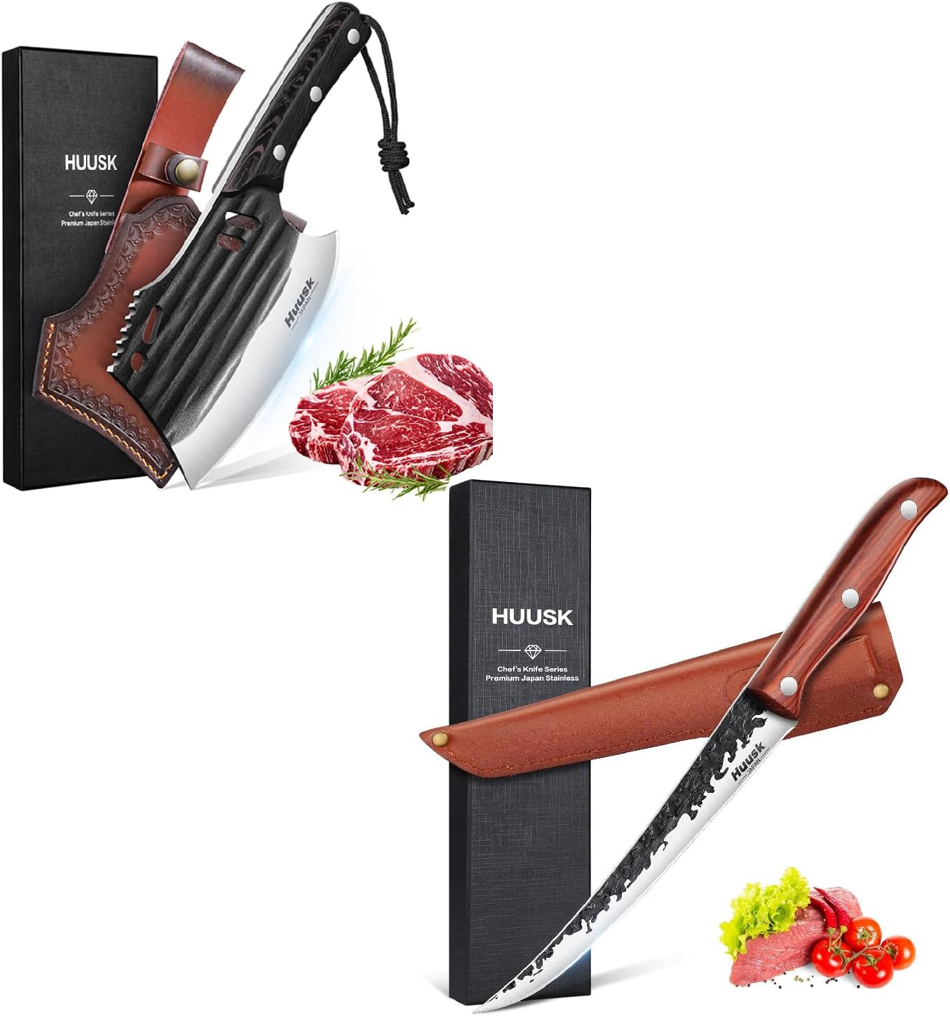 Huusk Brisket Trimming Knife, Butcher Knife for Meat Cutting, Fillet Knife for Meat,Curved Boning Knives 7 Inch, Hand Forged Japanese Meat Cleaver for Fish Chincken Gift for Dad