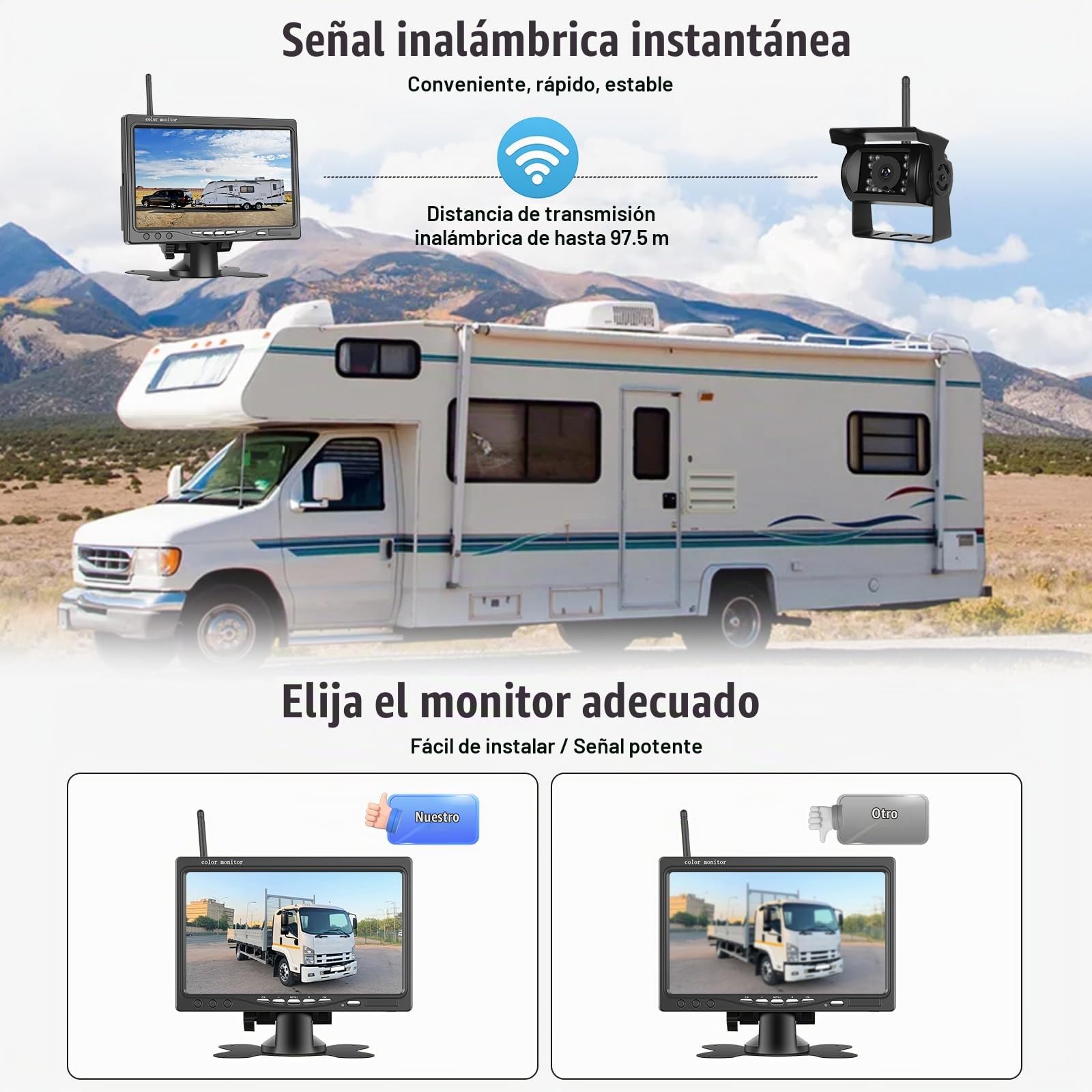 CAMECHO cámara de visión trasera inalámbrica, 7 pulgadas TFT LCD monitor y cámara de aparcamiento IP68K impermeable coche cámara de visión trasera inalámbrica, 1080P HD visión nocturna 120 ° gran angu