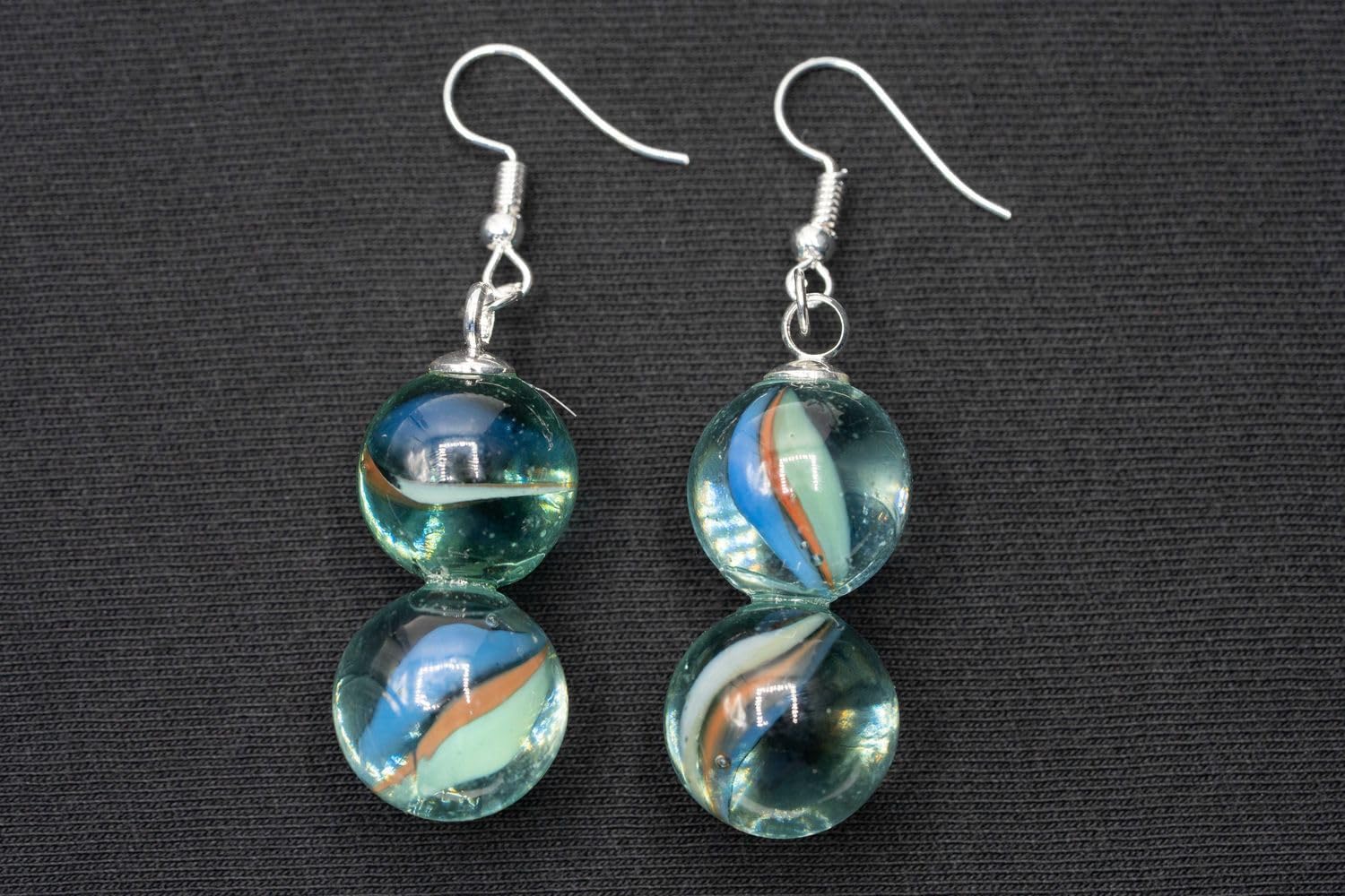 Miniblings Murmeln Ohrringe Hänger Spiel Glas Murmel Glasmurmeln doppelt - Handmade Modeschmuck I Ohrhänger Ohrschmuck versilbert