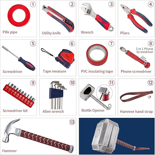 Thor Hammer Tool Kit, Daily Repair Filled Household Tool Case Pliers DIY Repair Kits Multi Tools Thor Hammer Accessories - 4