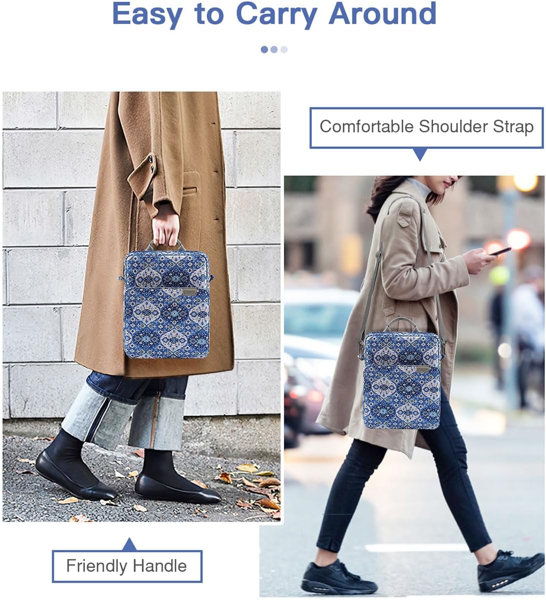 MoKo 9-11 Inch Tablet Sleeve Bag Handle Carrying Case with Shoulder Strap Fits iPad Pro/Air/A16 11 inch,iPad 10th 10.9,i-Pad 9/8/7th 10.2,iPadAir 5/4th 10.9,i-Pad 9.7,Tab S8/S9 11", Blue Bohemia - Image 7