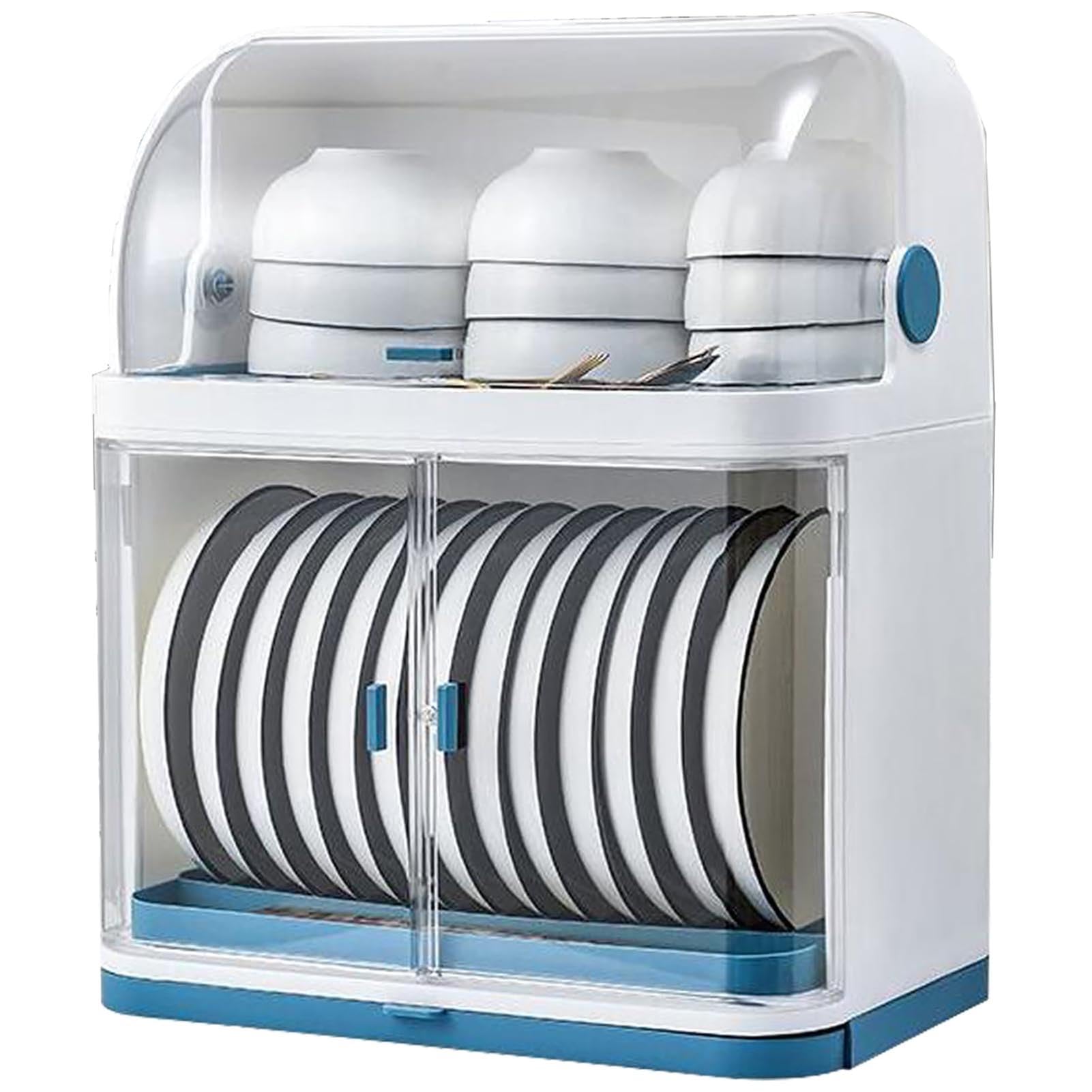 Rejilla para Platos De 2 Niveles con Tapa, Organizador De PláStico para Armarios De Cocina, Rejilla para Secar Platos, Rejilla para Platos Y Cuencos Que Ahorra Espacio