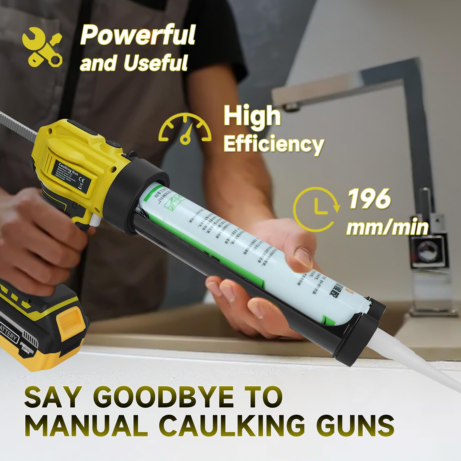 Pistola de calafateo inalámbrica con batería de 3000 mAh para herramienta de calafateo de batería Dewalt de 20 V, pistola de calafateo eléctrica con 4 velocidades, pistola de pegamento de vidrio