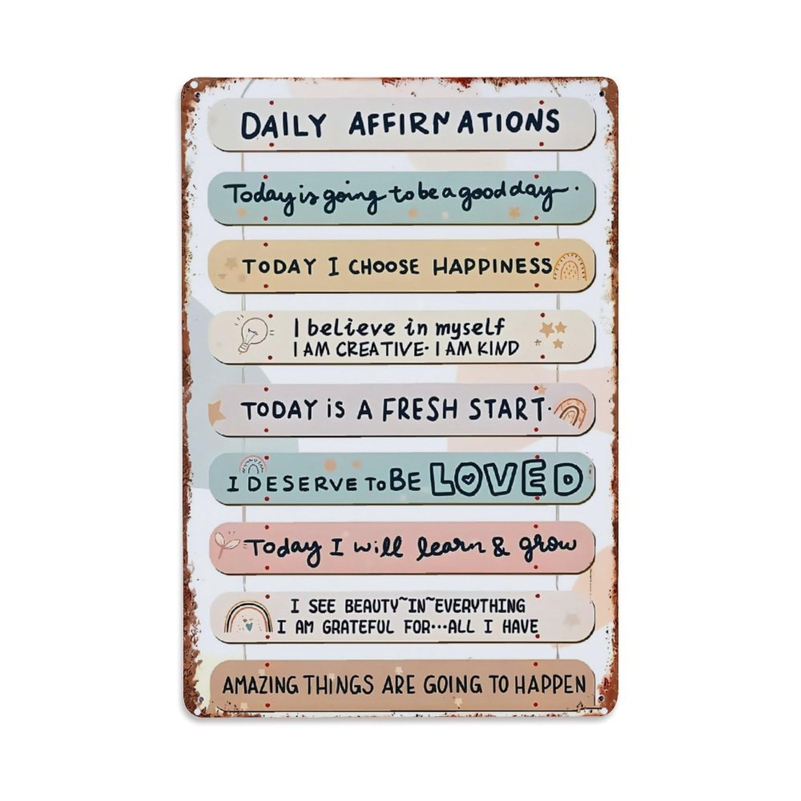 Jdyaojiesheng Vintage Daily Affirmations Pattern Print Tin Sign Retro Metal Wall Decor Metal Poster, Home Bar Garage Farmhouse Cafe Wall Art Decoration 8X12inches