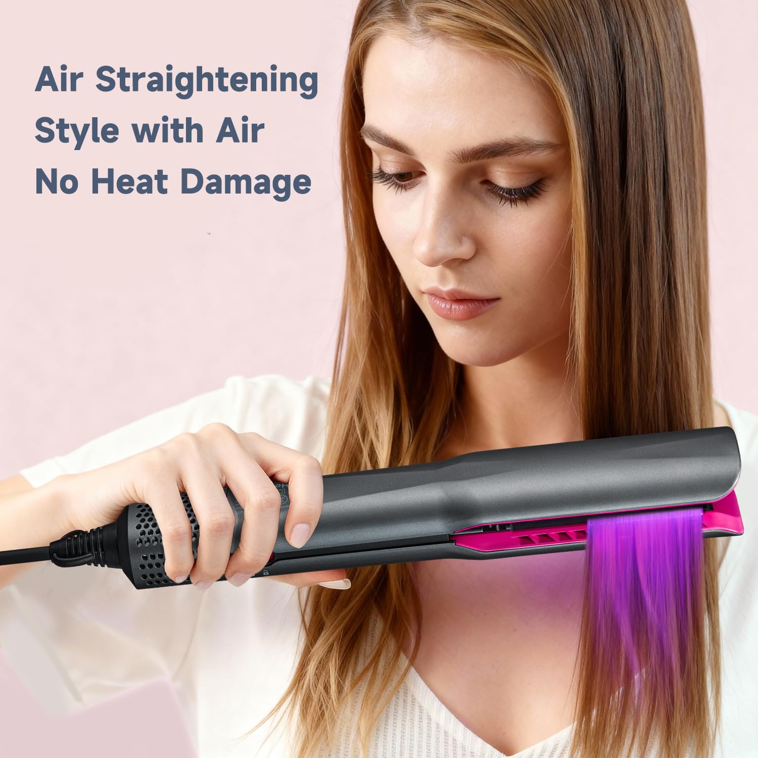 Air Haarglätter, Ionen Air Glätteisen OHNE Heizplatten, Nass bis Trocken, Glätten mit Luft, Ohne Hitzeschäden, für Mittleres Haar und Langes Haar(35-75cm), 1300W, 90℃-160℃