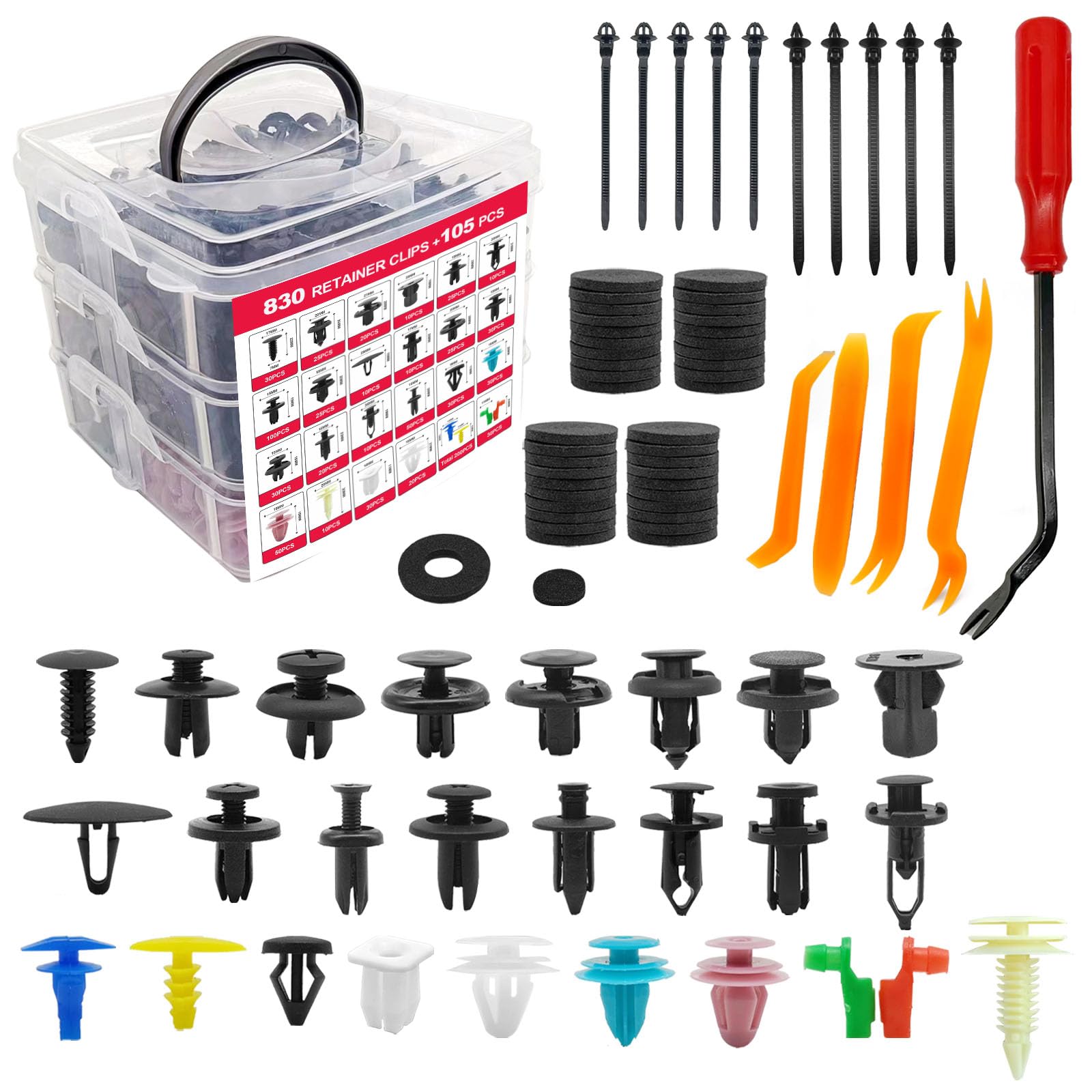 ZOKYUYS 935Pcs Car Retainer Clips Fastener Remover Kit,Car Plastic Rivets Fasteners Push Retainer Kit with 10 Cable Ties and Fasteners Remover for GM