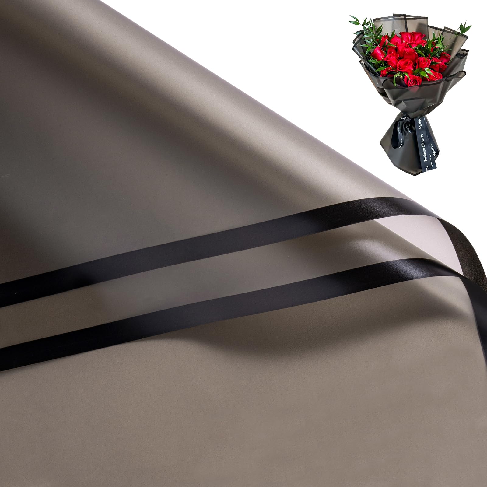 RUSPEPA 20 Sheets Flower Wrapping Paper, Waterproof Floral Bouquet Wrapping Paper, Florist Supplies Packaging Paper for Birthday, Party, Wedding and DIY Crafts - Black