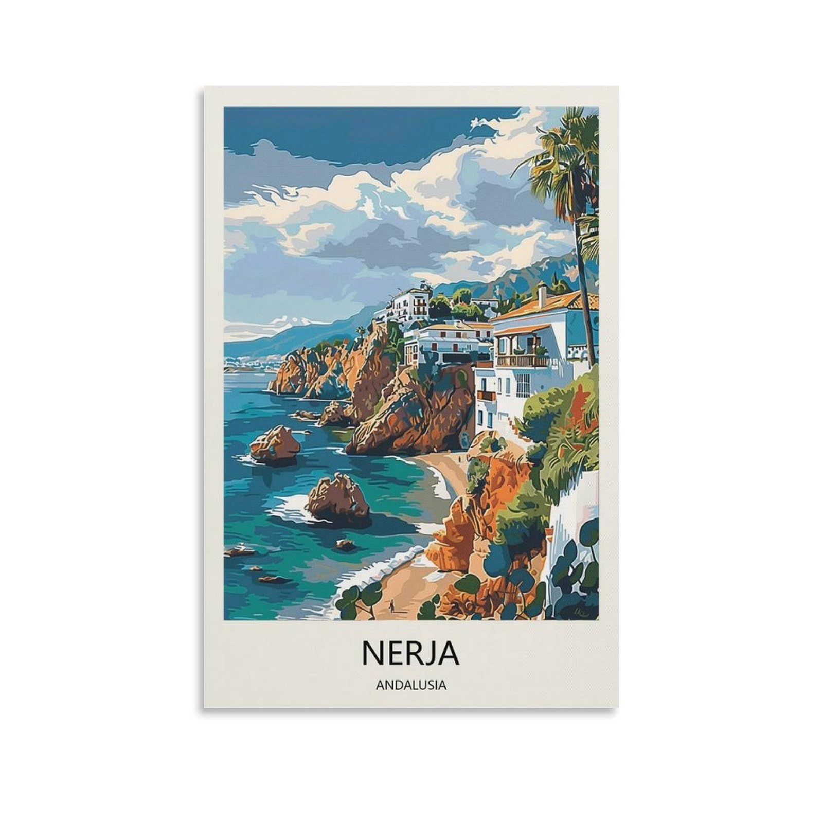 YJNENG Canvas Art Picture Nerja Andalusia Wall Decor Art Painting Posters Modern Family Decorative Poster 24x36inch(60x90cm)