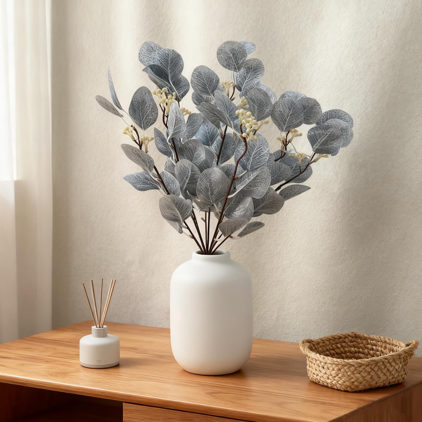 Steli di eucalipto fiori artificiali lunghi argento foglie di dollaro finto bouquet rami decorazione per la casa composizione floreale matrimonio tavolo festival fattoria feste Halloween Deco (blu)