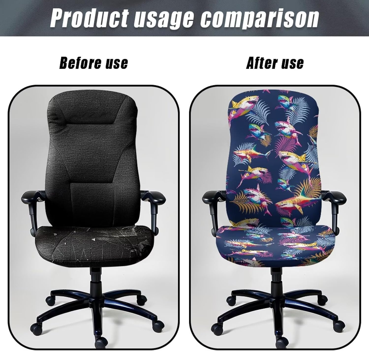 Wanyint Shark Tropical Palm Leaf Office Chair Cover Executive Computer Chair Slipcover Stain Resistant High Back Chair Protector Home Decor Universal Fits, L