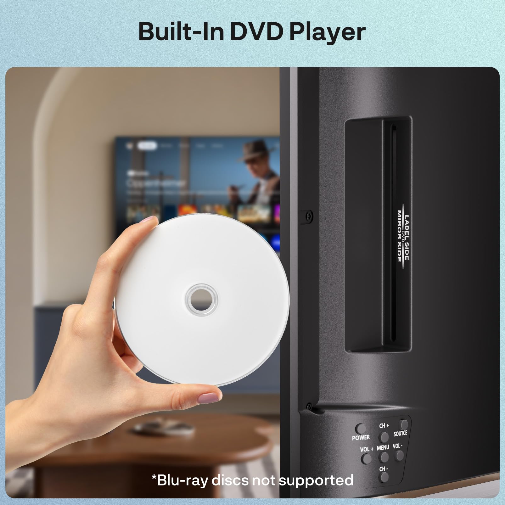 SYLVOX 22-inch RV TV, 1080P FHD Smart Google TV, 12V/24V DC & AC Power, with Built-in DVD Player for Truck RV Boat, Waterproof Remote, 9-32V Wide Voltage Shock-Resistant Design