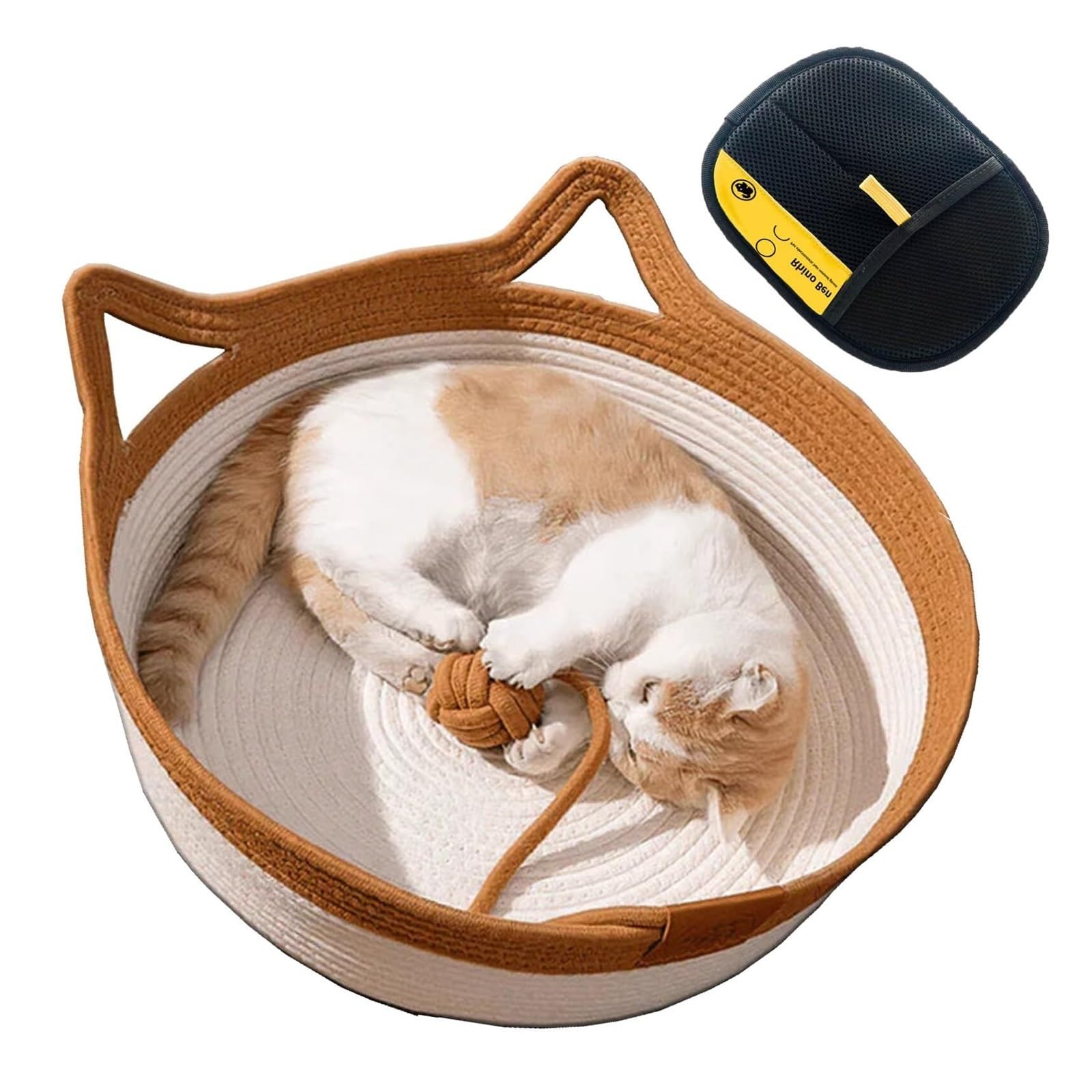 Maison pour chat tissée à la main en coton, un lit d'exception marron