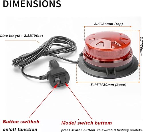 Miniatura 4 de Luces de baliza estroboscópica de emergencia LED rojas con montaje magnético y 8 modelos de parpadeo, lámpara de señal de techo de advertencia de