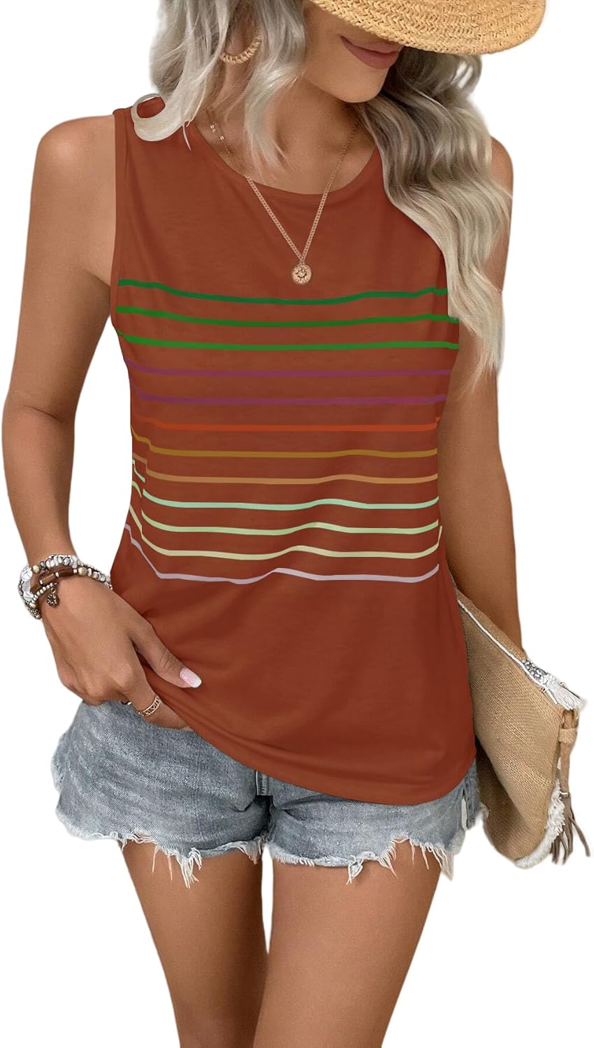Tank Tops for Women Summer Striped Sleeveless Tee Loose Casual Crewneck Shirts 2026...