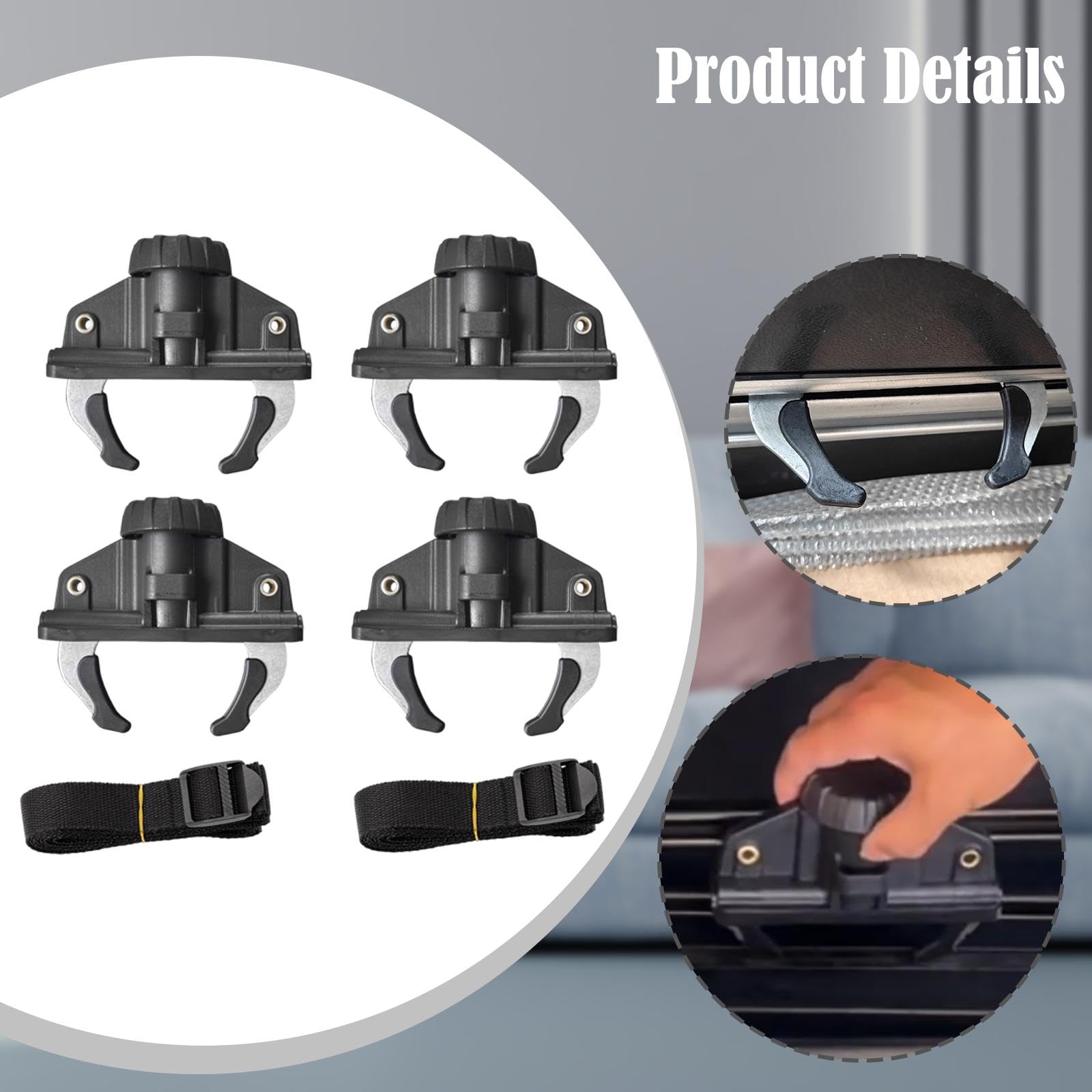 Abrazaderas de 4 Piezas para Cofres de Techo de Coche, Aptas para Rieles Ranurados, Ligeras, Accesorios de Instalación Rápida con Ajuste Universal Y 2