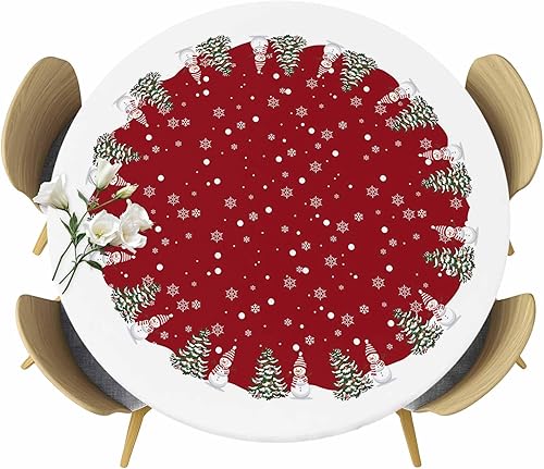 SEVENBABU Mantel redondo de Navidad de 45 a 54 pulgadas, impermeable, reutilizable, mantel elástico redondo ajustable para fiestas al aire libre,