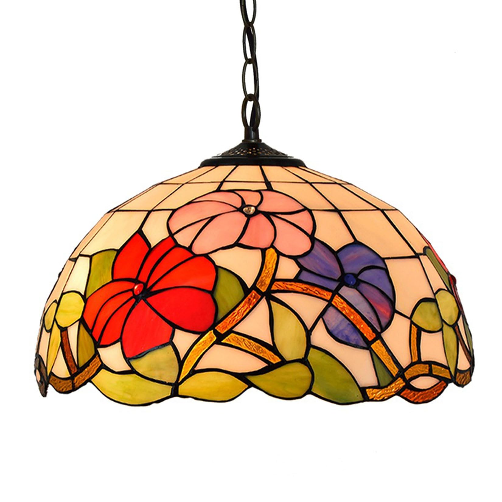 NHPJFDC Tiffany Chandelier Lamp Baroque and Dragonfly Stained Glass Pendant Light Fixture, Vintage Hanging Lamp for Aisle Balcony Hallway Bedroom Kitchen Dining Room,16 Inch,Red A