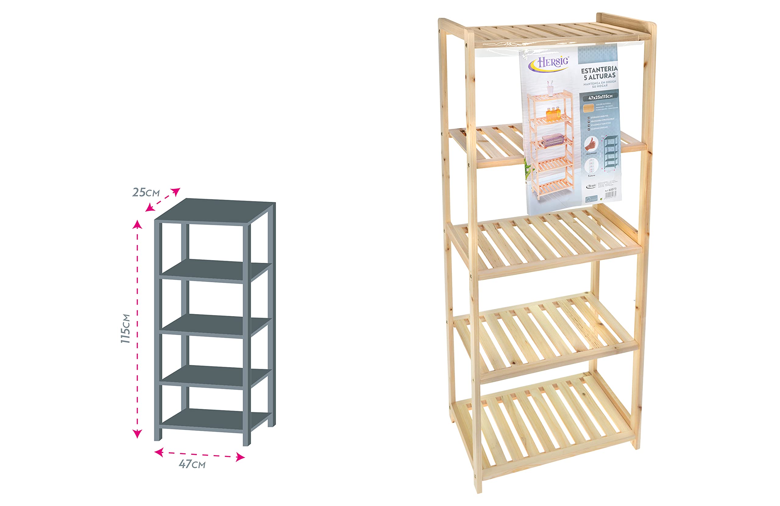 HERSIG - Estanteria Madera | Mueble Estanteria 5 Alturas - 45 x 25 x 115 cm