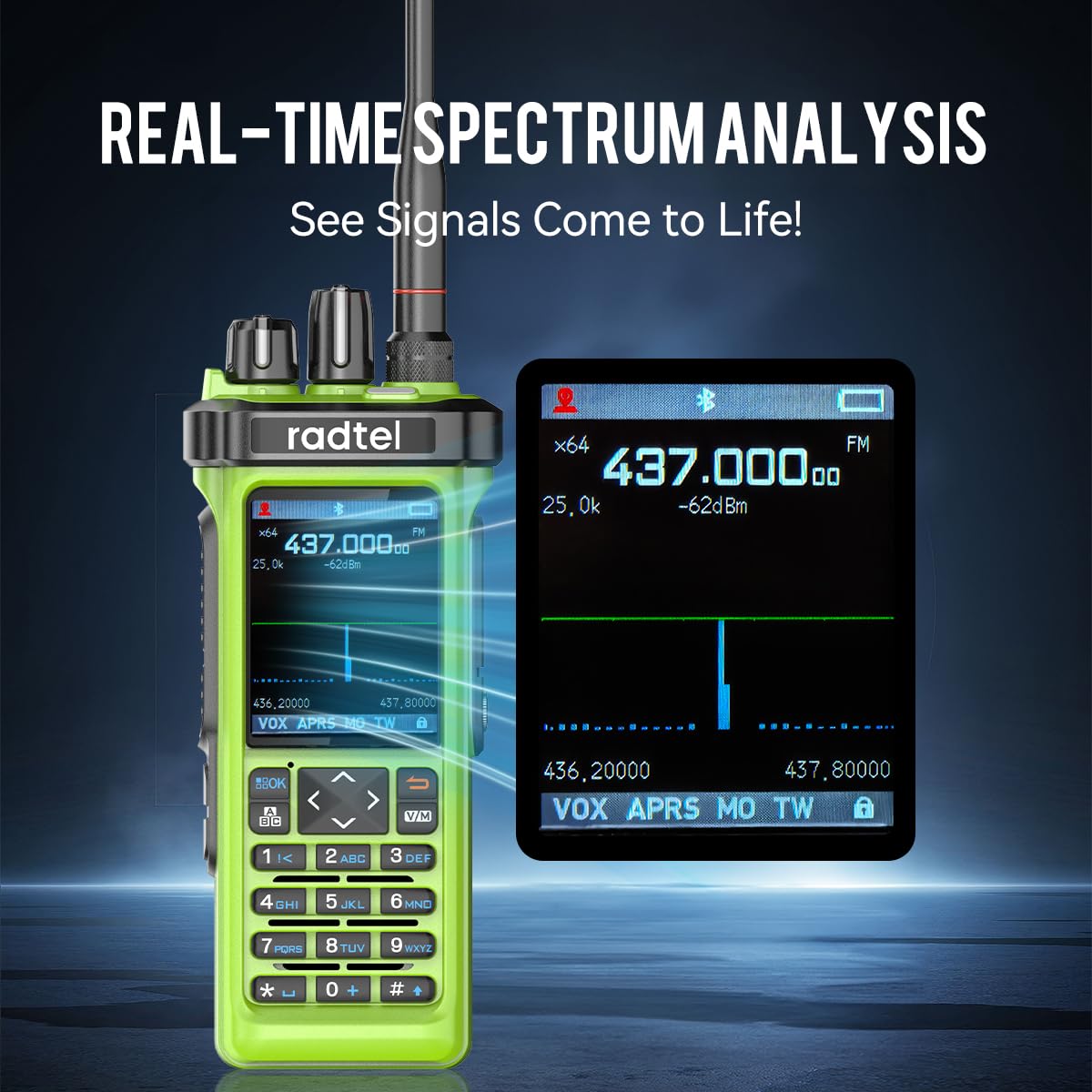 Radtel RT-950 PRO Amateurradio, GPS/APRS, 10W Walkie-Talkie, Handheld Transceiver met groot bereik, AM/FM/CB/SW/MW/LW RX, Bluetooth- appprogrammering, NOAA, Spectrumanalysator