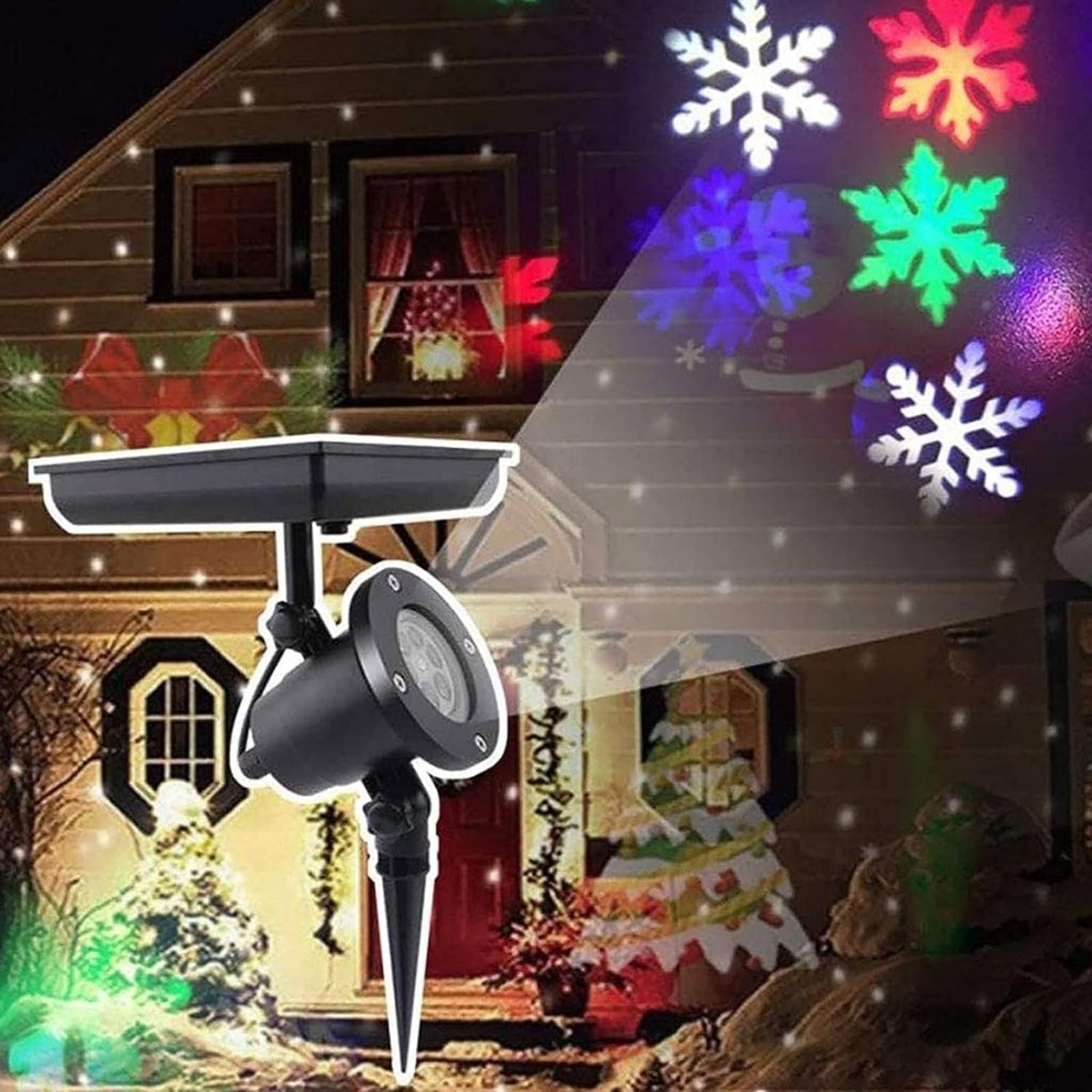 Proiettore solare di Natale a forma di fiocco di neve a LED rotante decorazione da giardino per feste di vacanza - Luce colorata Nuovo modello