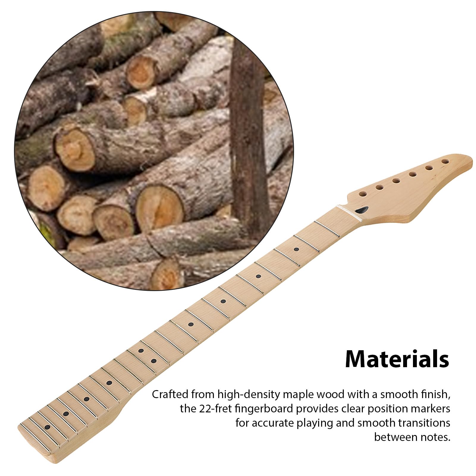 Fockety Manico per chitarra elettrica di ricambio ST, truss rod a doppia azione, tastiera in acero per mano destra, 22 tasti, capotasto in osso, fori di accordatura preforati da 10 mm