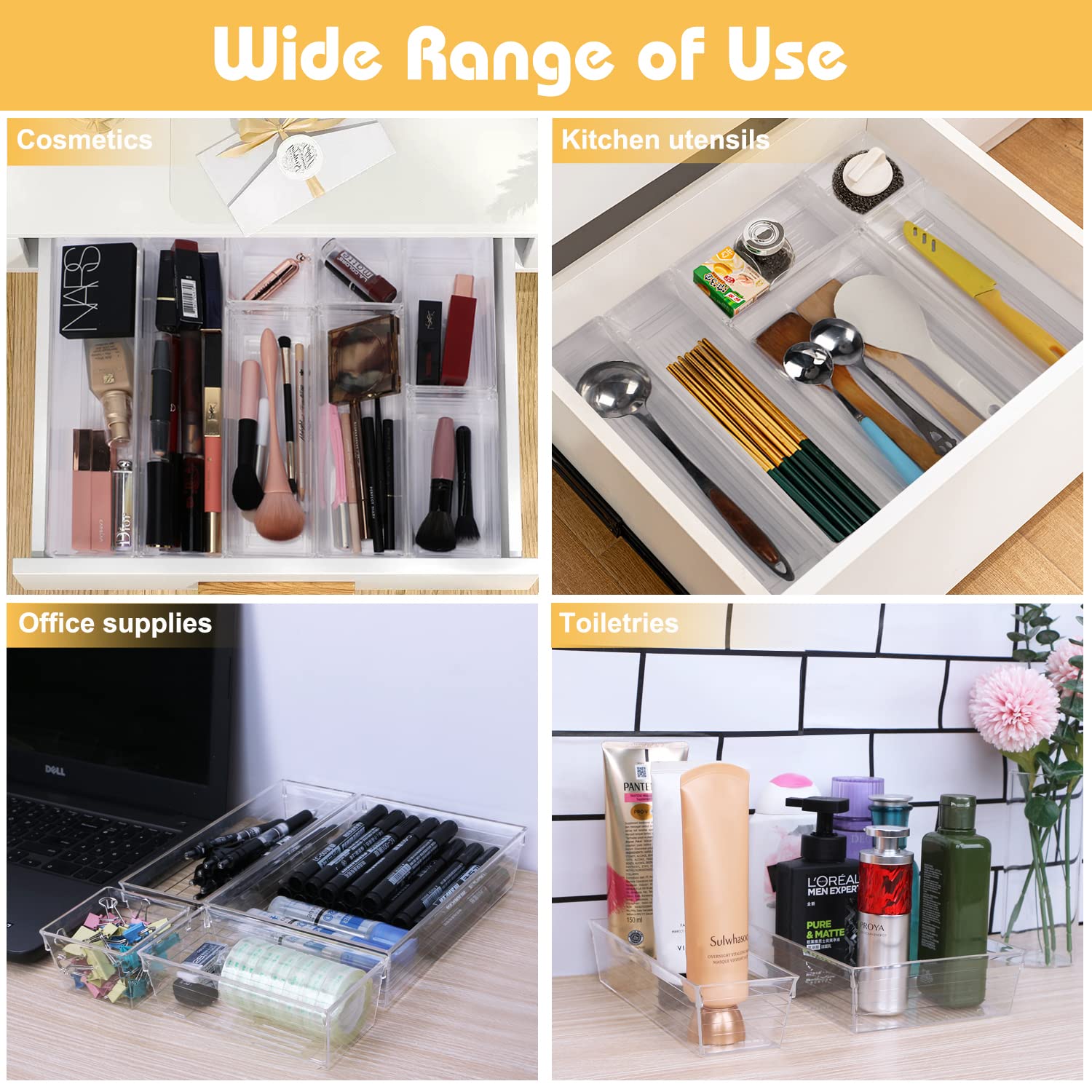 Organisateur Tiroir Lifewit - 11 Séparateurs Transparents - Pour Maquillage, Bijoux, Bureau - Plastique Sans BPA