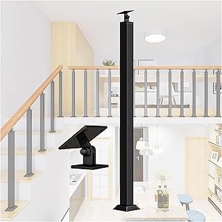 25.6-43.3インチの階段手すりポスト、ブラックスクエア錬鉄製手すり柱、調整可能な270°角度ブラケット、高齢者の子供用ガーデンロフトポーチ用手すり子ポール(Size:100cm/39.3inch)