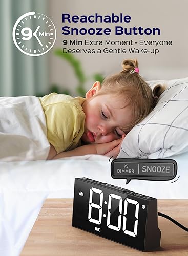 Miniatura 4 de GOLOZA Reloj despertador digital para dormitorios, reloj digital con 4 niveles de brillo + apagado, doble alarma personalizable, puerto USB, memoria
