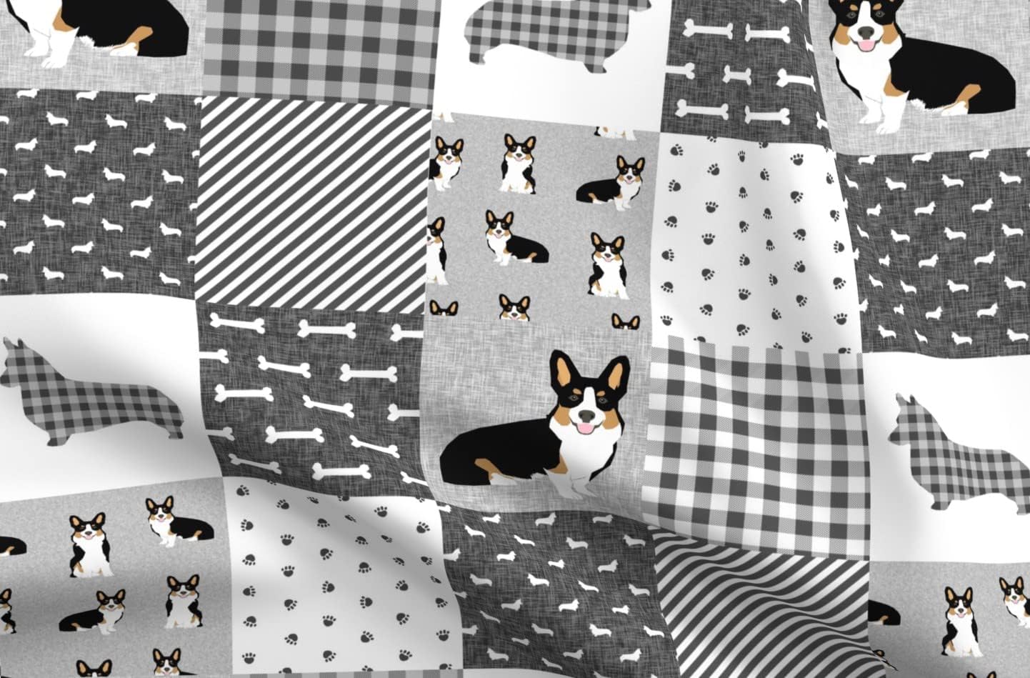 Spoonflower Fabric - Tri Corgi Dogs Pet Quilt Florals Corgis Patchwork Buffalo Plaid Printed on Minky Fabric by The Yard - Sewing Baby Blankets Quilt Backing Plush