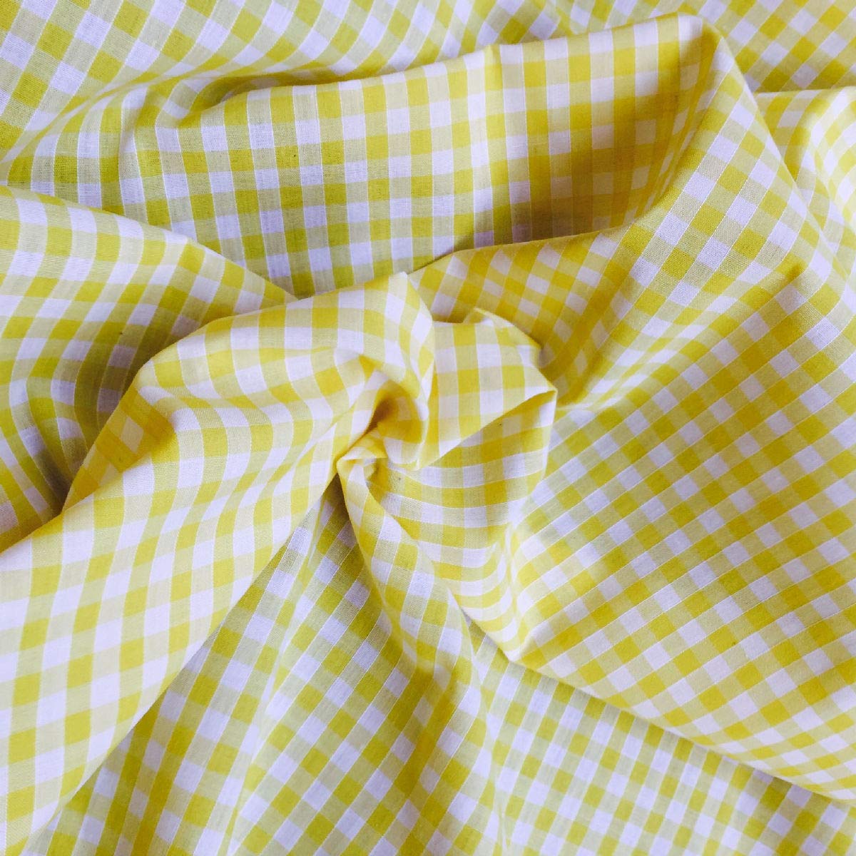 Balsara's Yellow ¼” Gingham Check Polycotton Fabric Chequered Medium Weight Material Dressmaking Curtains Soft Furnishing Table Covers Arts And Crafts (, 1/2 Metre)