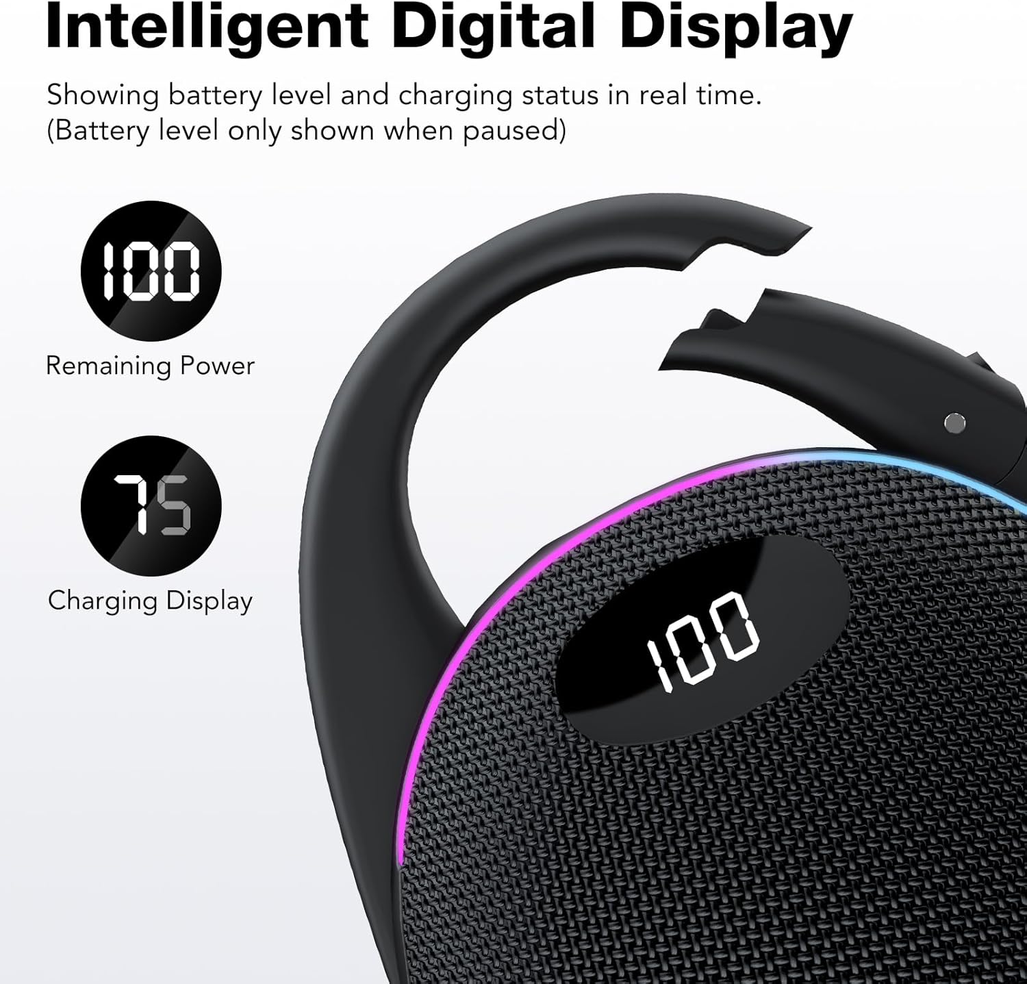 Portable Mini Bluetooth Speaker with HD Sound, LED Power Display, Big Pro Sound with Punchy Bass,Integrated Carabiner, 25H Playtime, Colorful RGB Lights, TWS pairing,Outdoor/Party/Travel, Gift Ideas