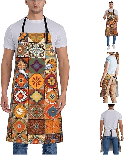 Miniatura 7 de Group of Moroccan Geometric Aprons for Women with 2 Pockets, Kitchen Cooking Apron for Men, Water and Oil Resistant, Adjustable Bib Apron Extra Long