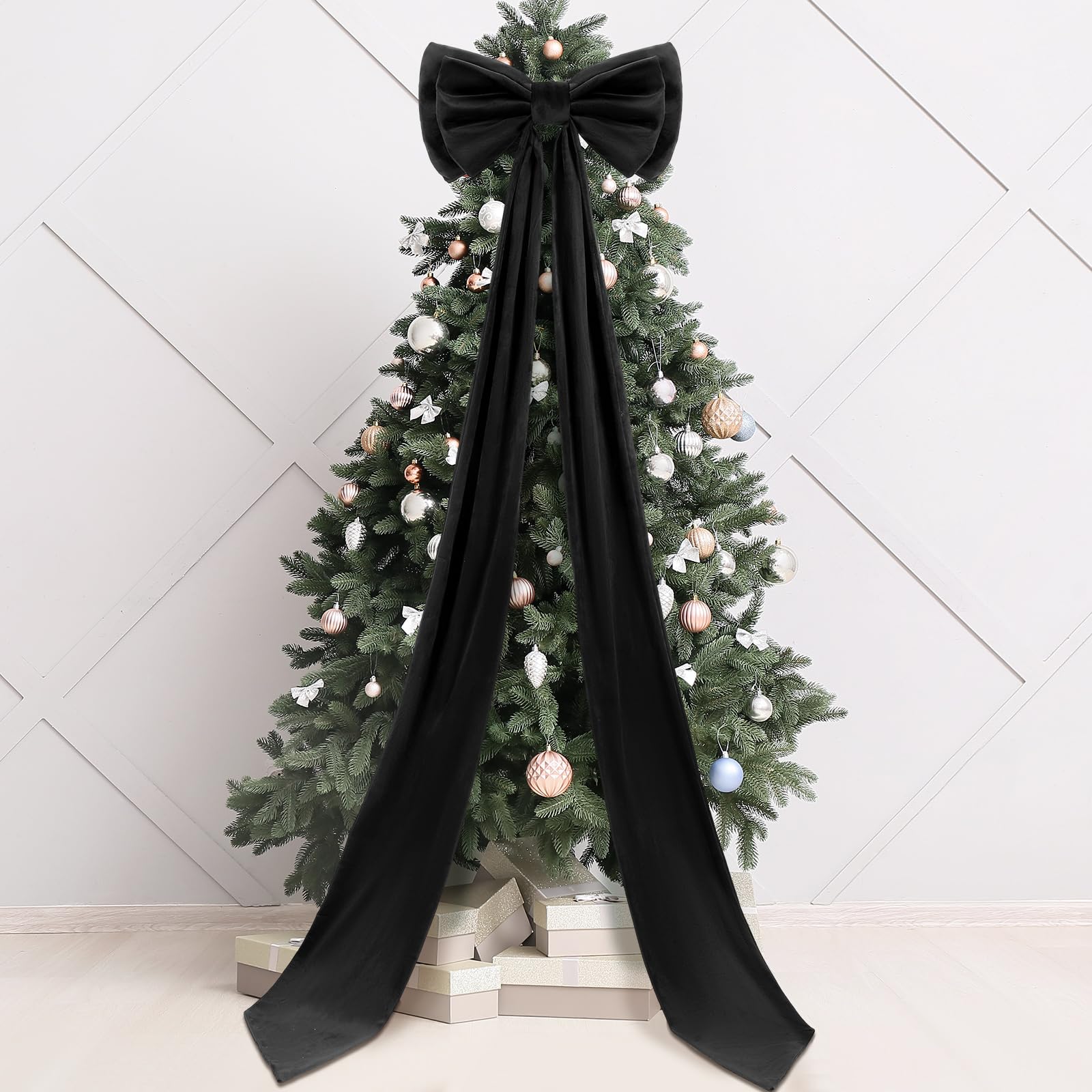 Giant Bow Decor Christmas Tree Topper Decoration Big Bows for Room Wall Backdrop 75x18 Inch Ribbon Tie for Wedding Christmas Fall Birthday Party Baby Shower Supplies(Black,Velvet)