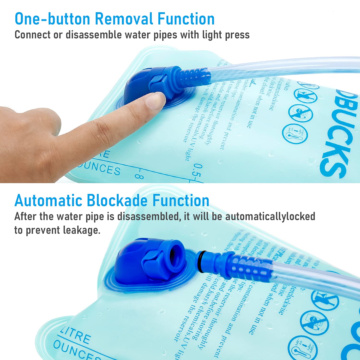 AIDBUCKS 2L Sacca Idratazione Sacca del' Acqua Sistema di Idratazione Vescica Portatile con Valvola Mordente - BPA Gratuito Antibatterico per Zaino Idratazione, Ciclismo, Escursionismo, Camminata