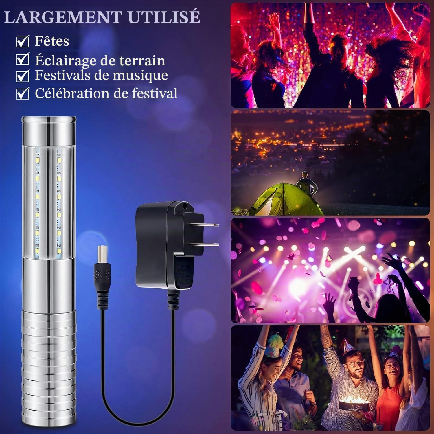 Baton Lumineux LED Lampe Stroboscopique Rechargeable 4Pcs pour Discothèque Karaoké Fête Argent