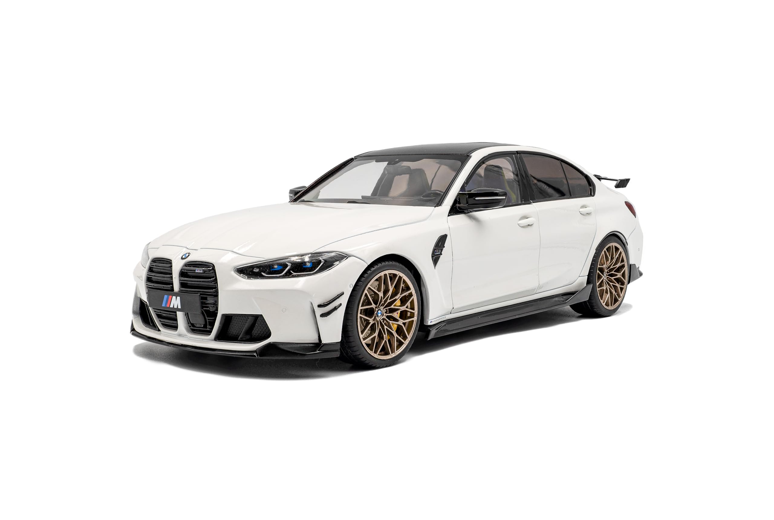 Solido BMW M3 (G80) - Berline Sport avec Double cardioïde, Accents Noirs, Jantes Bronze, détails aérodynamiques, Voiture Miniature Diecast, Blanc Alpin uni, 1:​18