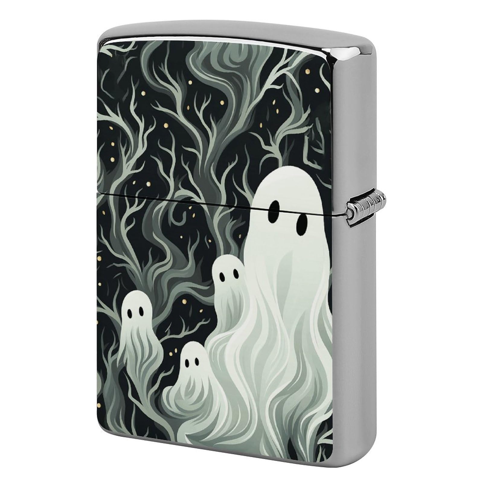 White Patterned Ghost Lighter Cover for Men, Personalized Lighter Case for Birthday Gift, Flip-Top Lighters Protective Cover, Portable Lighters Shell for Outdoor, Travel