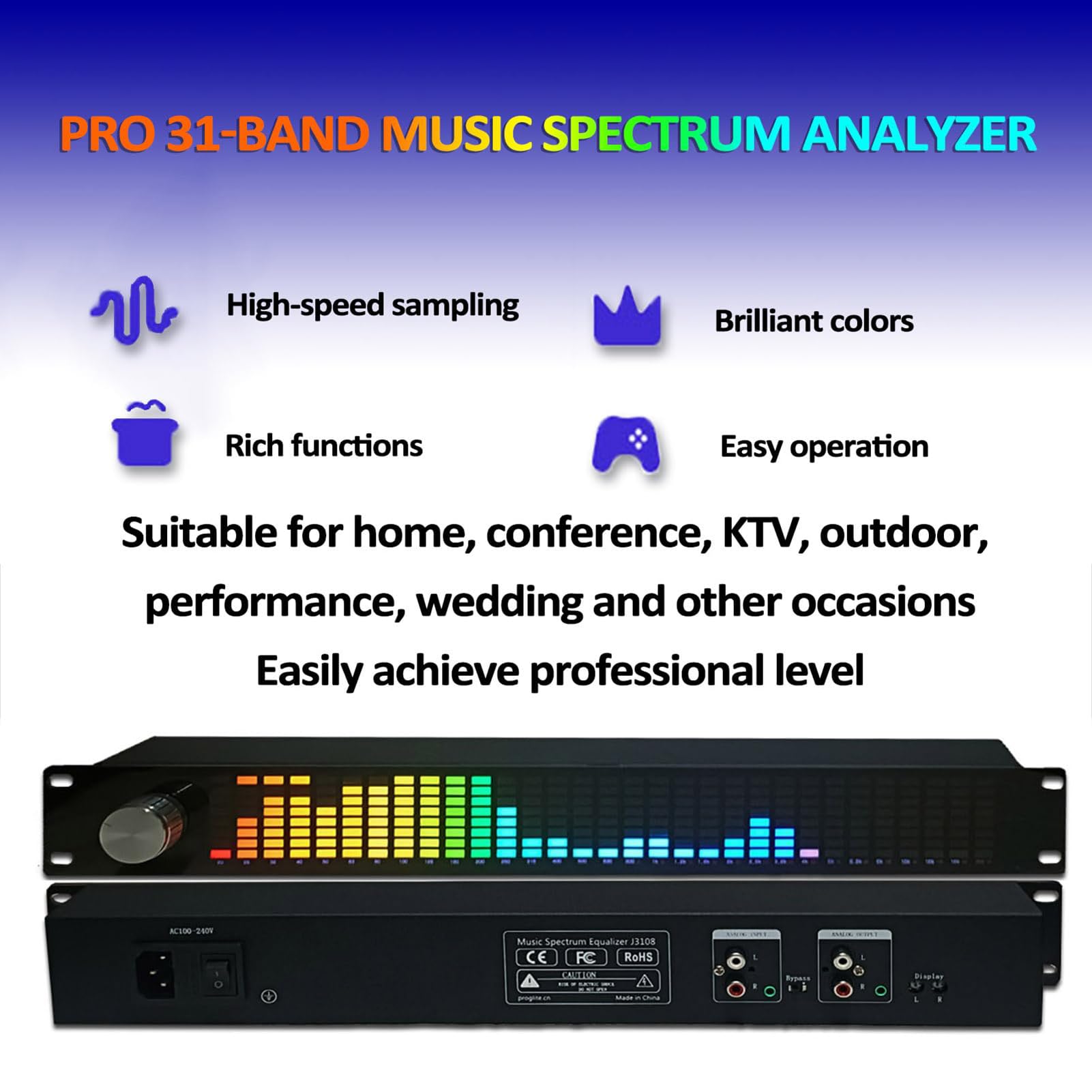 Wyrównanie Spektrum Muzycznego, 31-pasmowe Analizator Widma Audio Z Pełnym Kolorowym Wyświetlaczem, Dual Channel 15-bands Cyfrowy Korektor Z Zdalnym, Metalowym, Do Sceny Ktv Home Bar