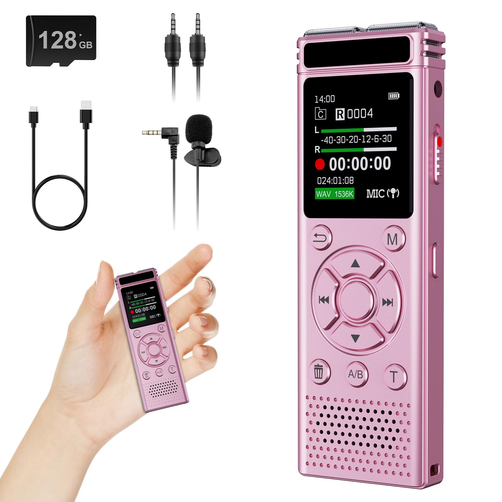 Grabadora de voz digital de 136 GB con reproducción, dispositivo de grabación de audio de 9000 horas, grabadora activada por voz con reducción de ruido, repetición A-B, reproductor de MP3 y contraseña