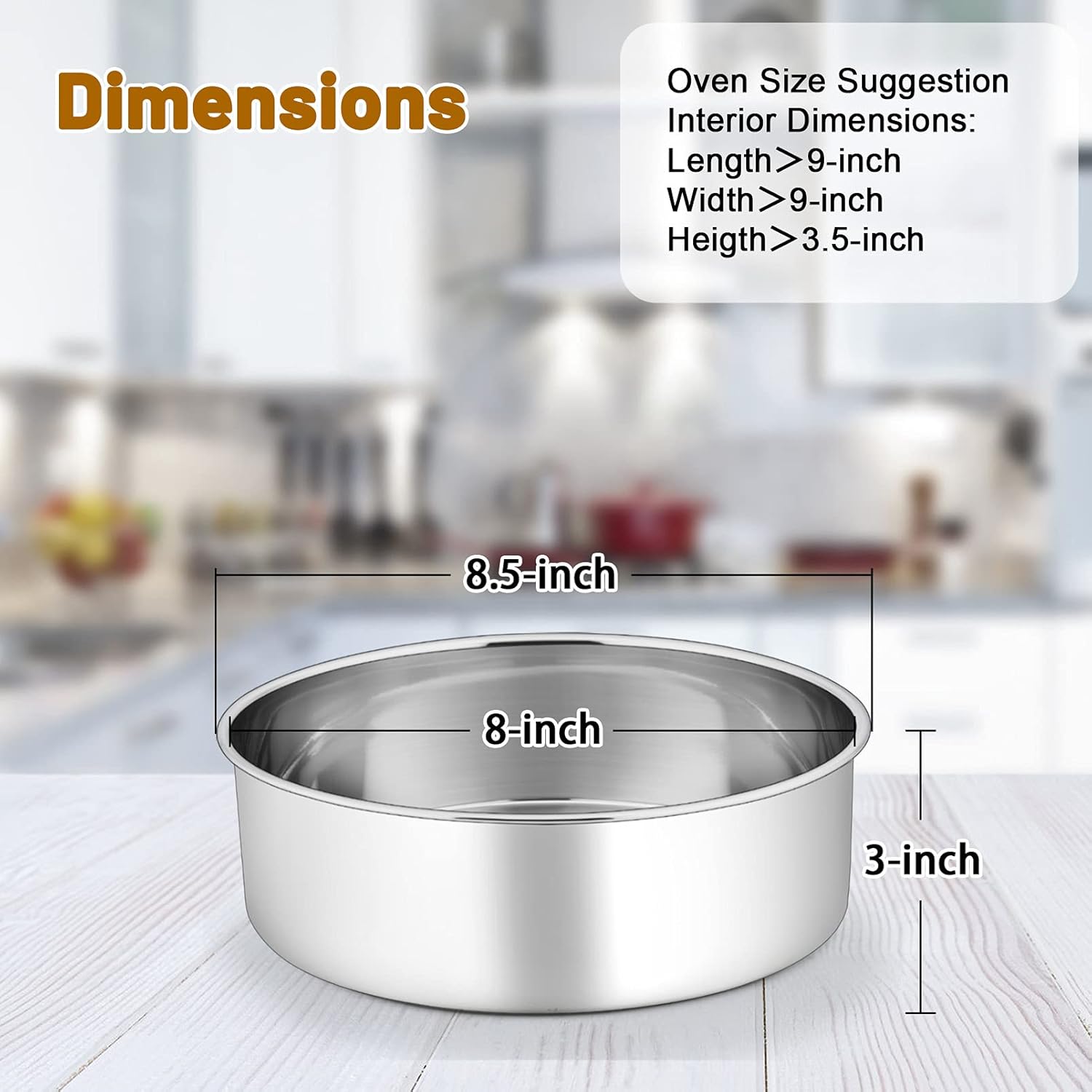 P&P CHEF 8 Inch Cake Pans Set, Round Baking Pan Stainless Steel Layer Birthday Wedding Cake Oven Pans, Non Toxic & Heavy Duty, Deep Side & Mirror Finish, Dishwasher Safe, (3Pcs) - Image 2