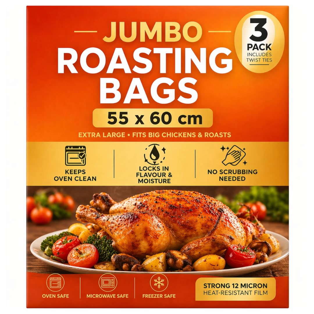 Lnd Gifts Transparent Extra Large Turkey Roasting Bags: 3 Jumbo Roasting Bags For Oven, 55Cm X 60Cm, Easy Roast - Large Turkey Bags With Ties For Oven, Microwave And Freezer Use.