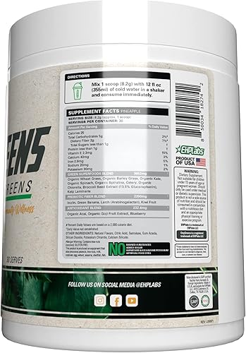 Miniatura 14 de EHP Labs OxyGreens Super Greens Powder - Superalimento de espirulina y clorella, jugo verde en polvo y suplementos de verduras con fibra prebiótica