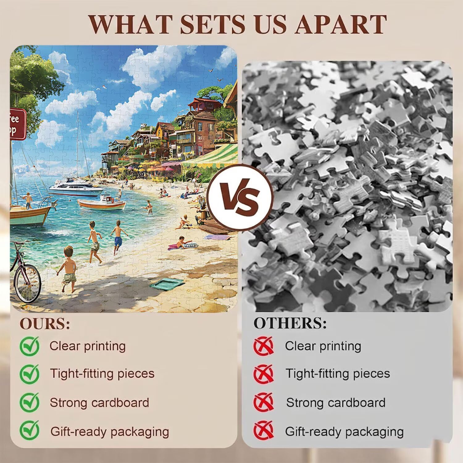 spiaggia piccola città Puzzle 1500 Pezzi per Adulti, Puzzle in Legno - Collezione Classica con Poster Incluso - Sfida di Concentrazione e Passatempo Antistress, Gioco per Famiglia, 87 x 57 cm f0-264