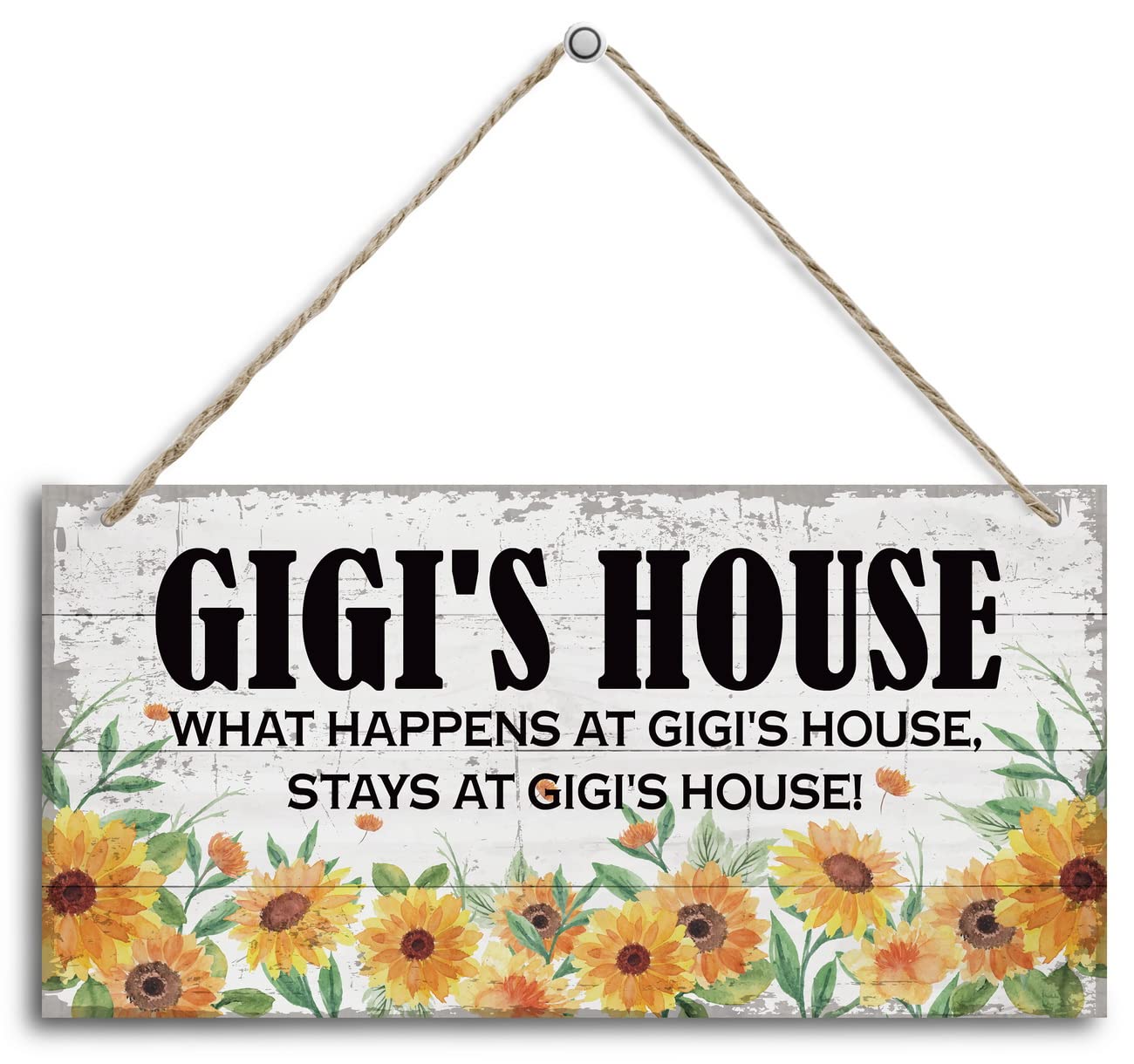 HALUOSI Vintage Gigi's House What Happens at Gigi's House, Stays at Gigi's House Wood Decor Sign, Hanging Printed Wooden Plaque Decor, Rustic Home Decor Sign, Gigi Decor, Gift for Grandma 12x6 inch