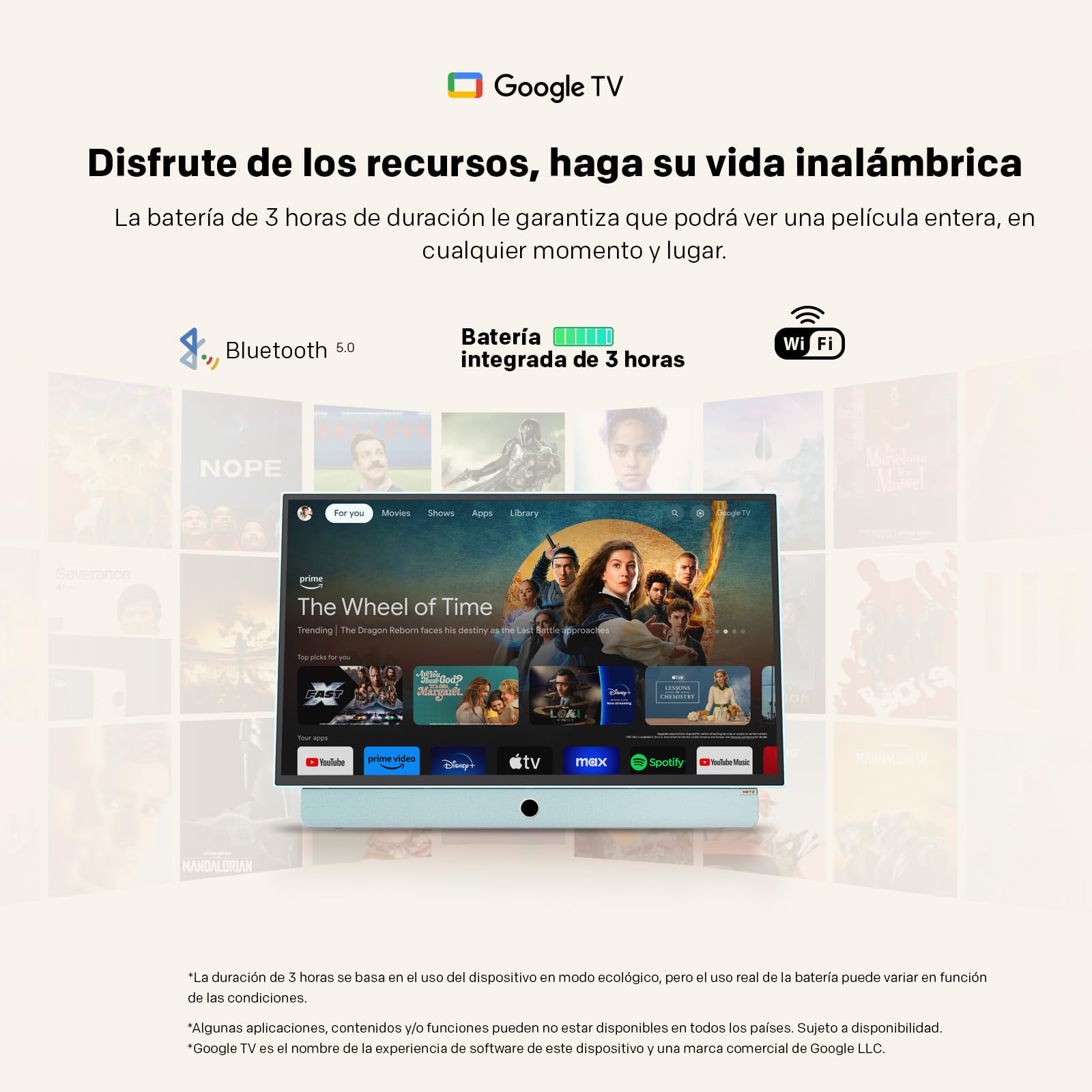 Metz TV Portable 24 Pouces (60 cm) Smart Google TV FHD Avec Batterie Intégrée Poignée HDR 10 Chargeur Voiture 12V Ecran Anti-reflet Dolby Audio HDMI USB Bluetooth Wi-FI (24MPE7000 Bleu)