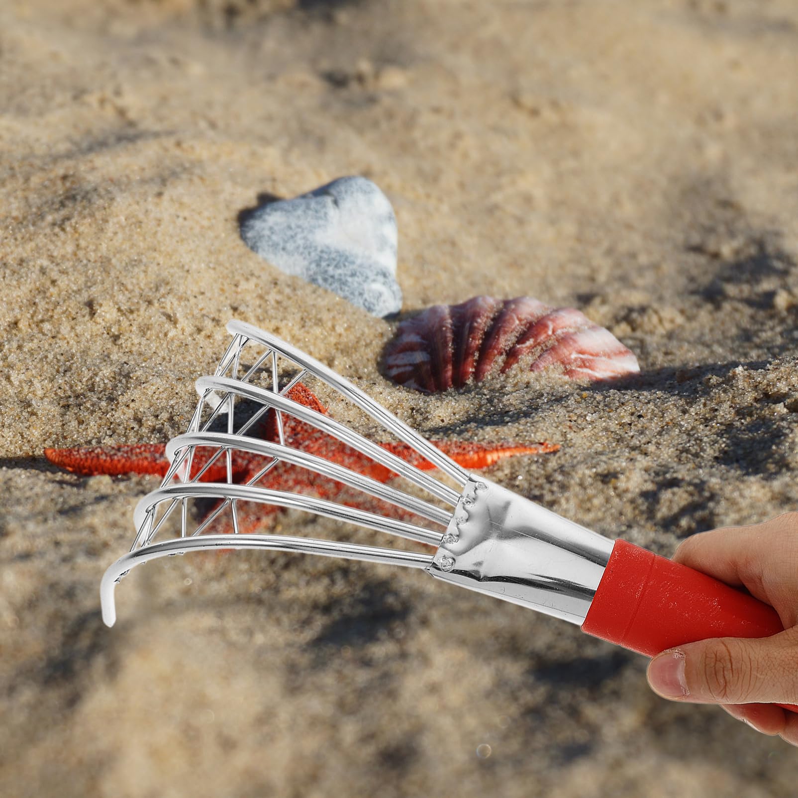 INOOMP 2stücke Handheld Muschelrechen Aus Edelstahl Robuster Stranddigger Mit Fünfteiligem Design Für Einfaches Graben Von Muscheln Und Meeresfrüchten Für Strandabenteuer Und